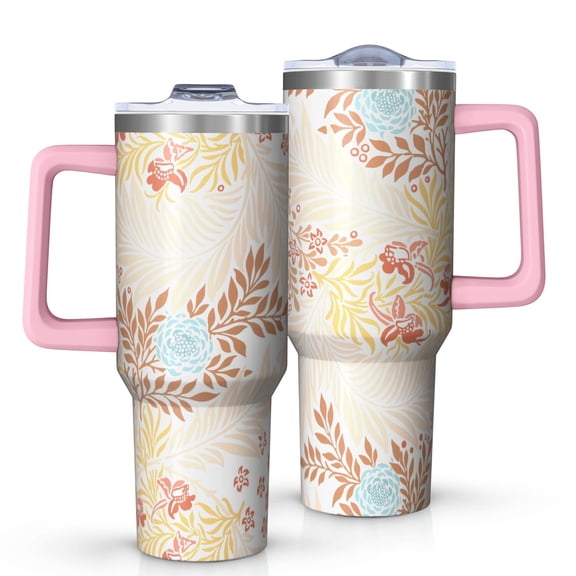 Floral 40oz Tumbler– Stainless Steel Insulated Tumbler with Handle and Straw, Large Capacity Travel Cup for Hot & Cold Drinks,Thanksgiving,Christmas, Spring,Flower