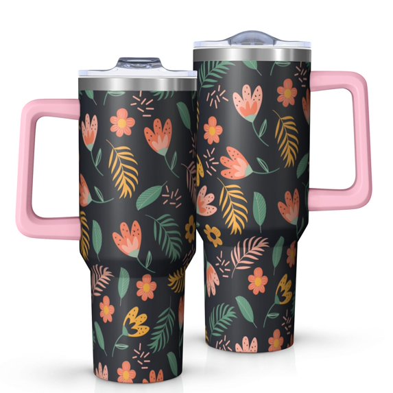 Floral 40oz Tumbler– Stainless Steel Insulated Tumbler with Handle and Straw, Large Capacity Travel Cup for Hot & Cold Drinks,Thanksgiving,Christmas, Spring,Flower