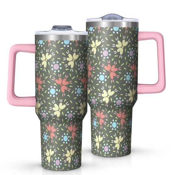 Floral 40oz Tumbler– Stainless Steel Insulated Tumbler with Handle and Straw, Large Capacity Travel Cup for Hot & Cold Drinks,Thanksgiving,Christmas, Spring,Flower