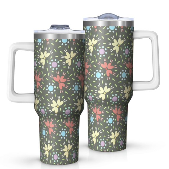 Floral 40oz Tumbler– Stainless Steel Insulated Tumbler with Handle and Straw, Large Capacity Travel Cup for Hot & Cold Drinks,Thanksgiving,Christmas, Spring,Flower