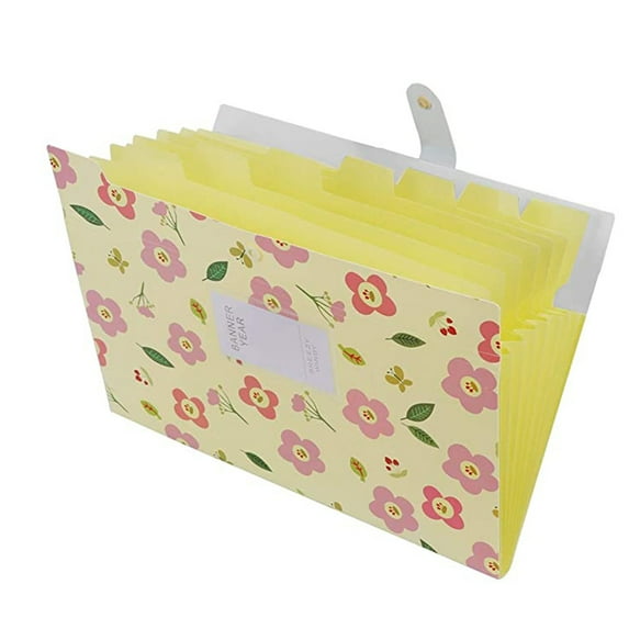 Floral 6-In-One Folder Yellow, A4 Pocket Expandable Plastic Document Sorteraccordion Organizer
