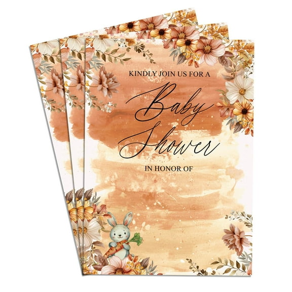 Floral 75 Sets Baby Shower Invitation Cards Cute Blank Invites for Gender Reveal Party, 5x7 Inch