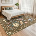 thumbnail image 1 of Floral 8x10 Large Area Rugs for Living Room, Ultra-Thin Soft Boho Flower Carpet Rug Non Slip Non Shedding Washable Bedroom Rug for Nursery Kitchen Dining Decor, Brown, 1 of 7