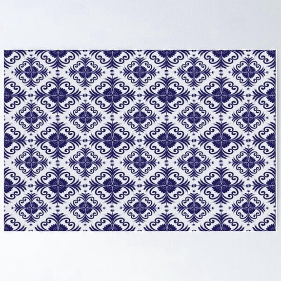 Floral A Deep Demark Seamless Pattern Poster , Poster Print Only