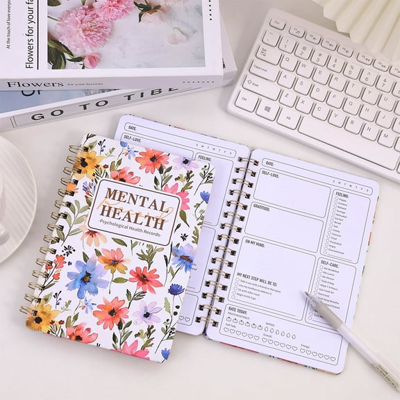 Floral A5 Mental Health Planner - 96 Pages, Daily Self-Care Notebook for Meditation, Emotional Tracking, and Self-Healing, Ideal for Students, Home, and Personal Use