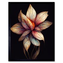 Floral Abstract Botanical On Black Background Art Print Framed Poster Wall Decor 12x16 inch
