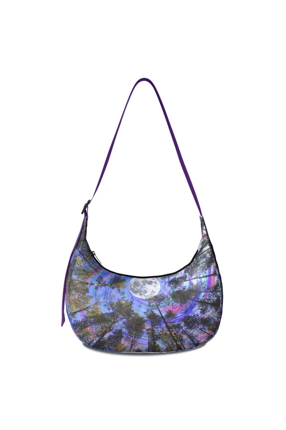 Floral Abstract Crescent Crossbody Bag for Women Retro Corduroy Shoulder Dumpling Purse Boho Sling with Adjustable Strap