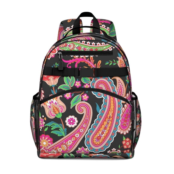 Floral Abstract Decorative Pattern School Backpack Adjustable Shoulder Straps Chest Strap Spacious Durable Bookbag For Student And Students