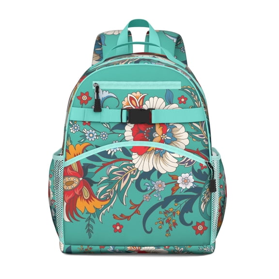 Floral Abstract Decorative Pattern School Backpack Adjustable Shoulder Straps Chest Strap Spacious Durable Bookbag For Student And Students