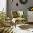 thumbnail image 1 of Floral Accent Chair Upholstered Tufted Wingback Armless Sofa Golden Legs Dining Living Room Parrot Forest Pattern Green, 1 of 8