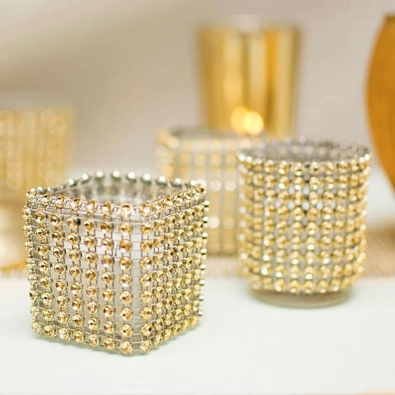 Floral Accessories Diamond Mesh Votive Wrap Elastic Wedding Bling 6 in diameter Gold 2 Pack