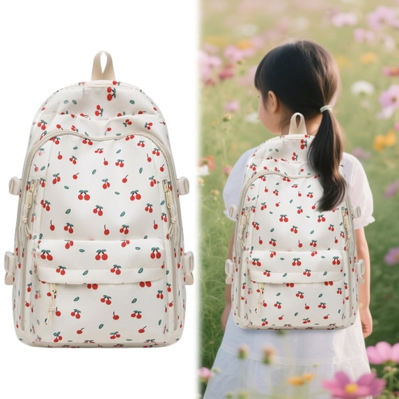 Floral Aesthetic Backpack, Water Resistant Laptop Daypack, Lightweight Cottagecore Travel Bag, Kawaii Day Backpacks, Multi Pockets Casual Shoulder Bag for Women Work Travel Shopping Use