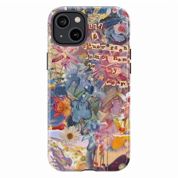 Floral Aesthetic Phone Case, Wild and Fluorescent Quote iPhone Case, Artistic Protective Phone Cover for iPhone 16, 15, 14, 13, 12, 11 Series Plus, Pro Max, Mini