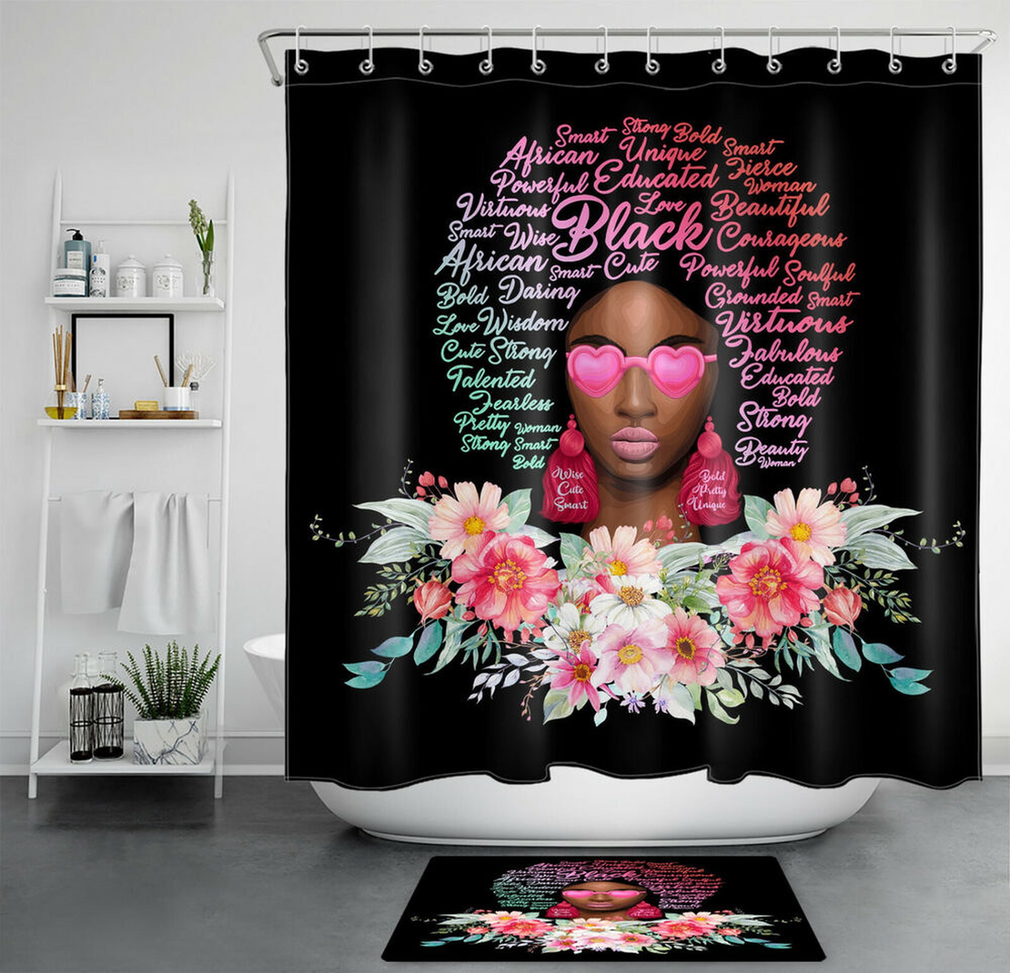 Floral Afrocentric Shower Curtain Set for Stylish Bathrooms