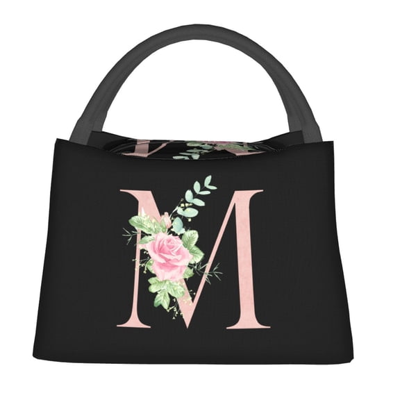 Floral Alphabet Insulated Lunch Bag Letter T Casual Lunch Box Portable Zipper Tote Food Bags Designer Cooler Bag