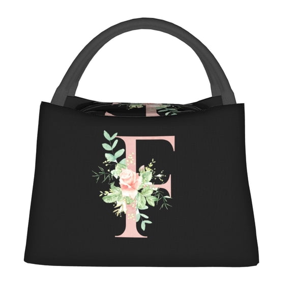Floral Alphabet Insulated Lunch Bag Letter T Casual Lunch Box Portable Zipper Tote Food Bags Designer Cooler Bag