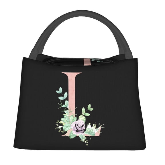 Floral Alphabet Insulated Lunch Bag Letter T Casual Lunch Box Portable Zipper Tote Food Bags Designer Cooler Bag