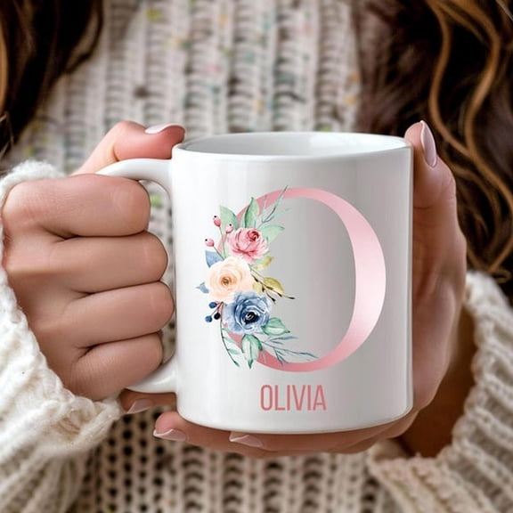 Floral Alphabet Monogram Coffee Mug, Gift for Mom, Gift for Her, Monogram Coffee Mug Birthday, Monogram Coffee Mug