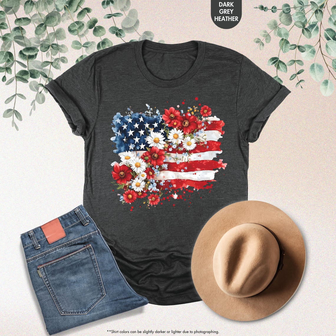 Floral American Flag Shirt, 4th Of July Womens Tshirt, Patriotic Shirt ...