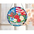 thumbnail image 1 of Floral American Flag Suncatcher, Patriotic Window Hanging, 3.5 in, 1 of 3
