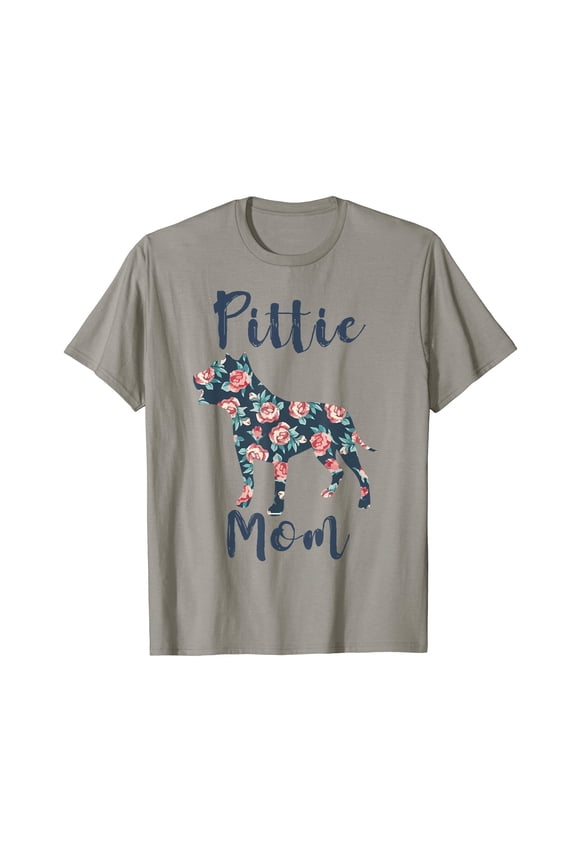 Floral American Pitbull Silhouette T-Shirt for Pittie Moms - Perfect Mother’s Day Gift