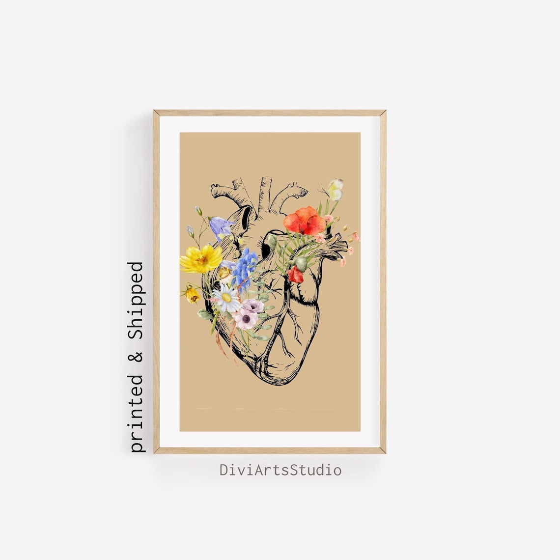 Floral Anatomical Heart Wall Art Print, Cardiology Medical Office Decor ...