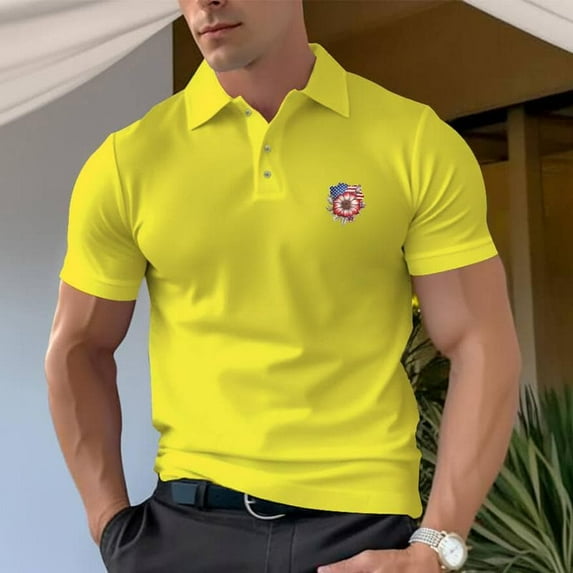 Floral And Flag Pattern Men's Polo Shirt 14 Colors