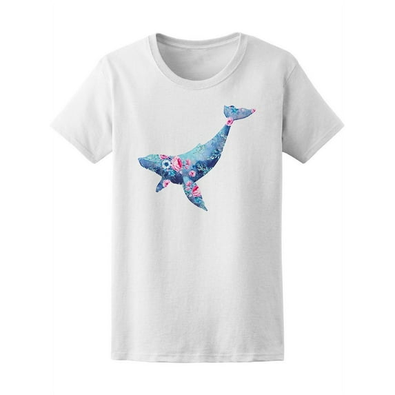 Floral And Sea Style Whale T-Shirt Women -Image by Shutterstock, Female Small