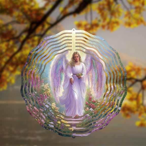 Floral  Angel  Metal Wind Spinner - Outdoor Garden with Vibrant Rotating Bells Wind-Powered Kinetic Art for Thanksgiving Weather-Resistant Decorative for Patio, Yard - Unique Gift Angel Design