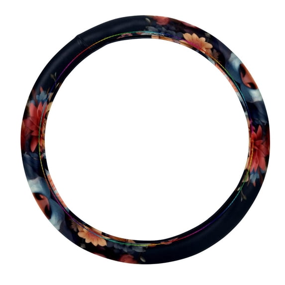 Floral Animal 14.5 Inch Printing PVC Leather Car Wheel Cover Steering Wheel Cover Auto Accessories