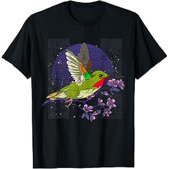 Floral Animal Bird Beautiful Flowers Vintage Hummingbird T-Shirt