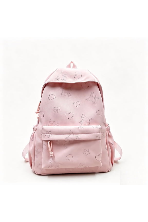 Floral Animal Rucksack 16.14" Nylon Water-Repellent Multi-Compartment Tear-Resistant for Commute (Pink)