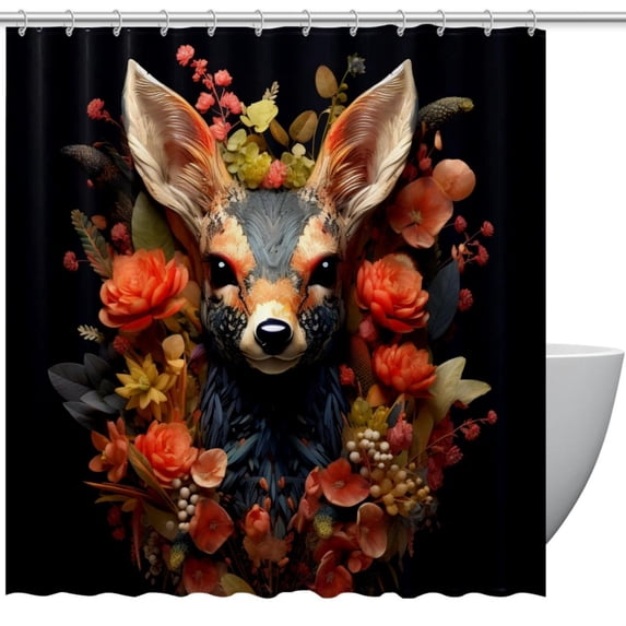 Floral Animal Waterproof Printed Shower Curtain Set with Hooks - Bathroom Decoration - Curtain Sets