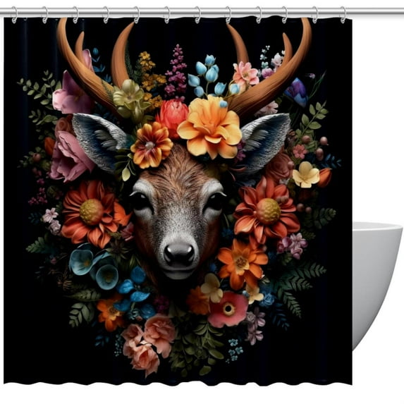 Floral Animal Waterproof Shower Curtain Set with Hook, Printed Bathroom Decoration - Shower Curtain Set