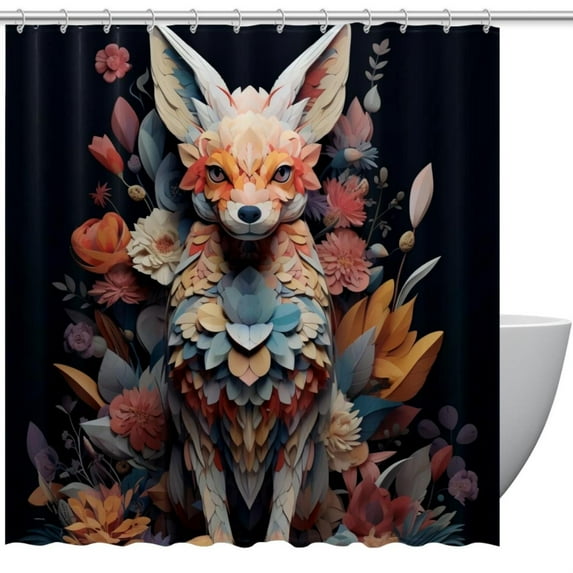 Floral Animal Waterproof Shower Curtain Set with Hook, Printed Design for Bathroom Decoration - Shower Curtain Sets