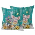 thumbnail image 1 of Floral Animals Pillow Covers 2 Pack Retro Flowers Pig Birds Butterfly Green Wood Grain Pillowcase Waterproof Outdoor Throw Pillow Cover for Patio Garden Square Cushion 18”x18”, 1 of 9