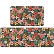 Floral Anti Fatigue Kitchen Mat Set of 2,Farmhouse Kitchen Rugs and Mats,Waterproof Non Slip Memory Foam Cushioned Comfort Kitchen Floor Mat,Padded Kitchen Mats for Standing 17 x30 +17 x47