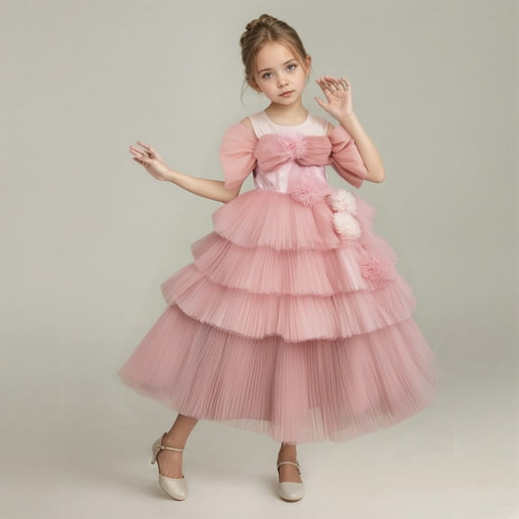 Floral Appliques Tulle Flower Girl Dresses for Wedding Lace Embroidery Girl's Ball Gown