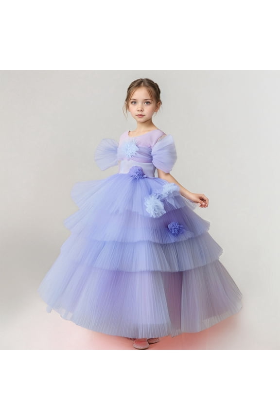 Floral Appliques Tulle Flower Girl Dresses for Wedding Lace Embroidery Girl's Ball Gown
