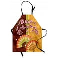 thumbnail image 1 of Floral Apron Sakura Blooms with Japanese Hand Fan Figures Authentic Asian Design, Unisex Kitchen Bib Apron with Adjustable Neck for Cooking Baking Gardening, Marigold Baby Pink Burgundy, by Ambesonne, 1 of 4