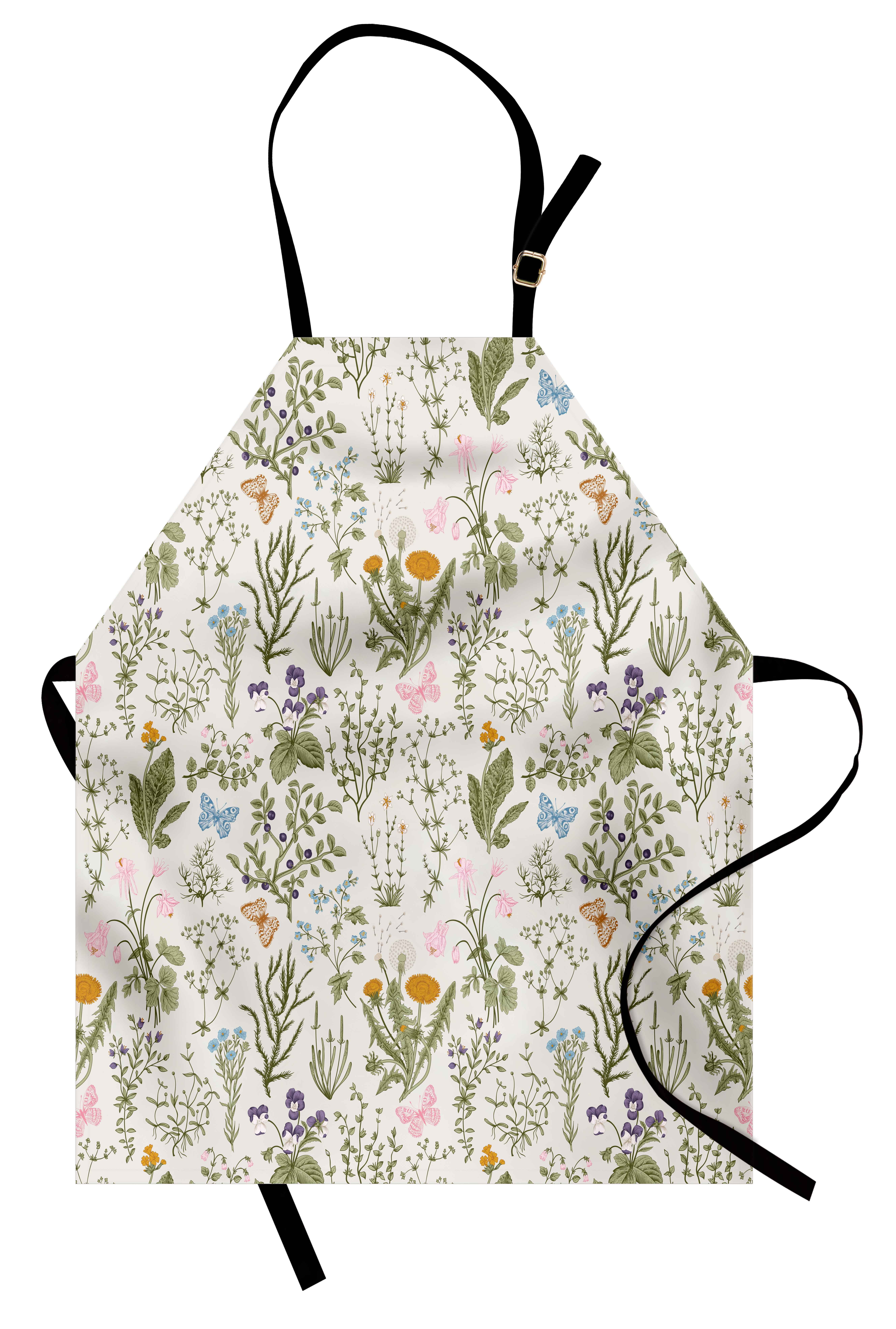 Reseda Green Beige Botanical Floral Polyester Kitchen Apron