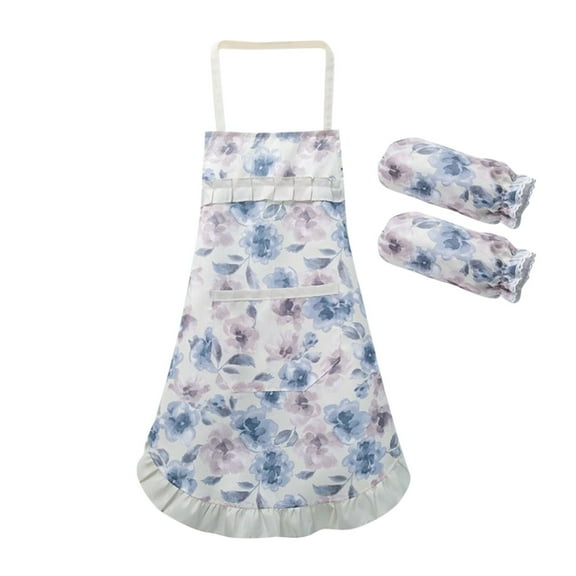 Floral Aprons for Women, Adjustable Kitchen Aprons with Oversleeve Vintage Cute Rose Floral Apron Chef Bakers Apron for Cooking Baking Gardening Apron Gift for Mom Wife Sister Grandma