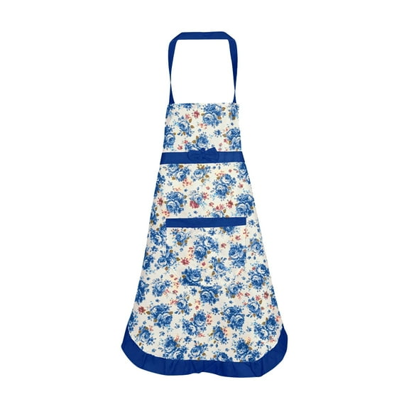 Floral Aprons for Women,Adjustable Kitchen Aprons with Pockets Vintage Cute Floral Apron Chef Bakers Apron for Cooking Baking Gardening Apron Gift for Mom Wife(Blue)