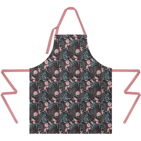 Floral Aprons for Women Adjustable Kitchen Apron with Pockets Cotton Linen Chef Cooking Apron for Spring
