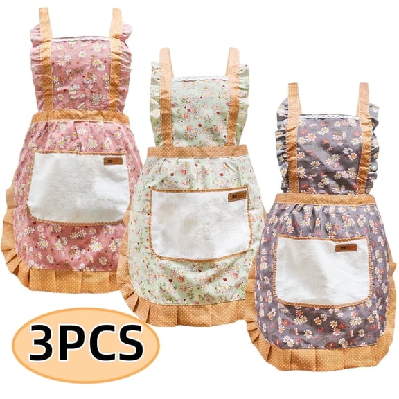Kabuer Floral Aprons for Women - Adjustable Waterproof Apron with Pocketsfor  Vintage Rose Floral Apron for Women 3pack