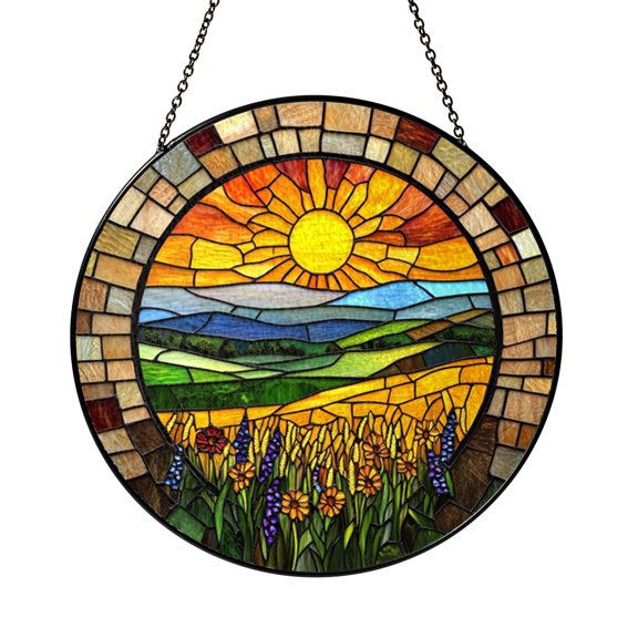 Floral Arch Field Scene Stained Glass Suncatcher – Window Decor2001