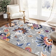 Floral Area Rug 3x5 Bedroom Rug Non Slip Washable Living Room Rug Soft Low Pile Flowers Carpet for Entryway,Blue