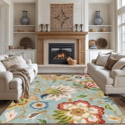 Floral Area Rug 6x9 Living Room Rug Non Slip Washable Bedroom Rug Soft Low Pile Flowers Floor Carpet for Living Dining R