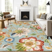 Floral Area Rug 8x10 Living Room Rug Non Slip Washable Bedroom Rug Soft Low Pile Flowers Floor Carpet for Dining Room,Re