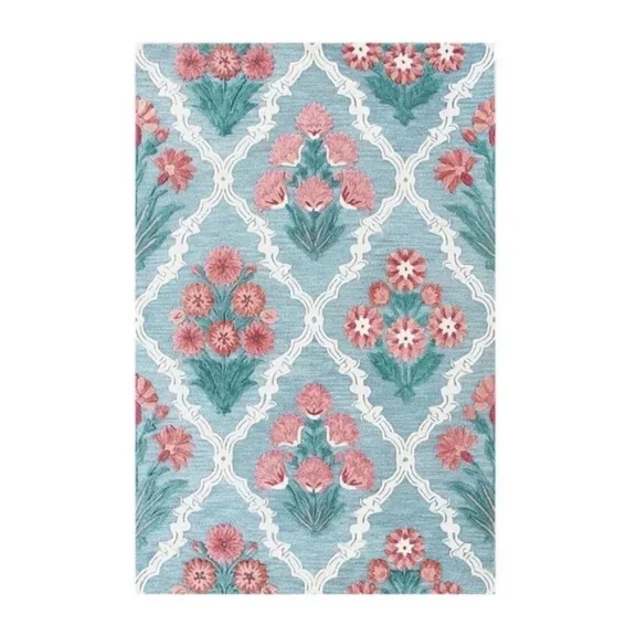 Floral Area Rug Loop Cut Elegant Oriental Oushak Hand-Tufted 100% Wool Area Rug Carpet